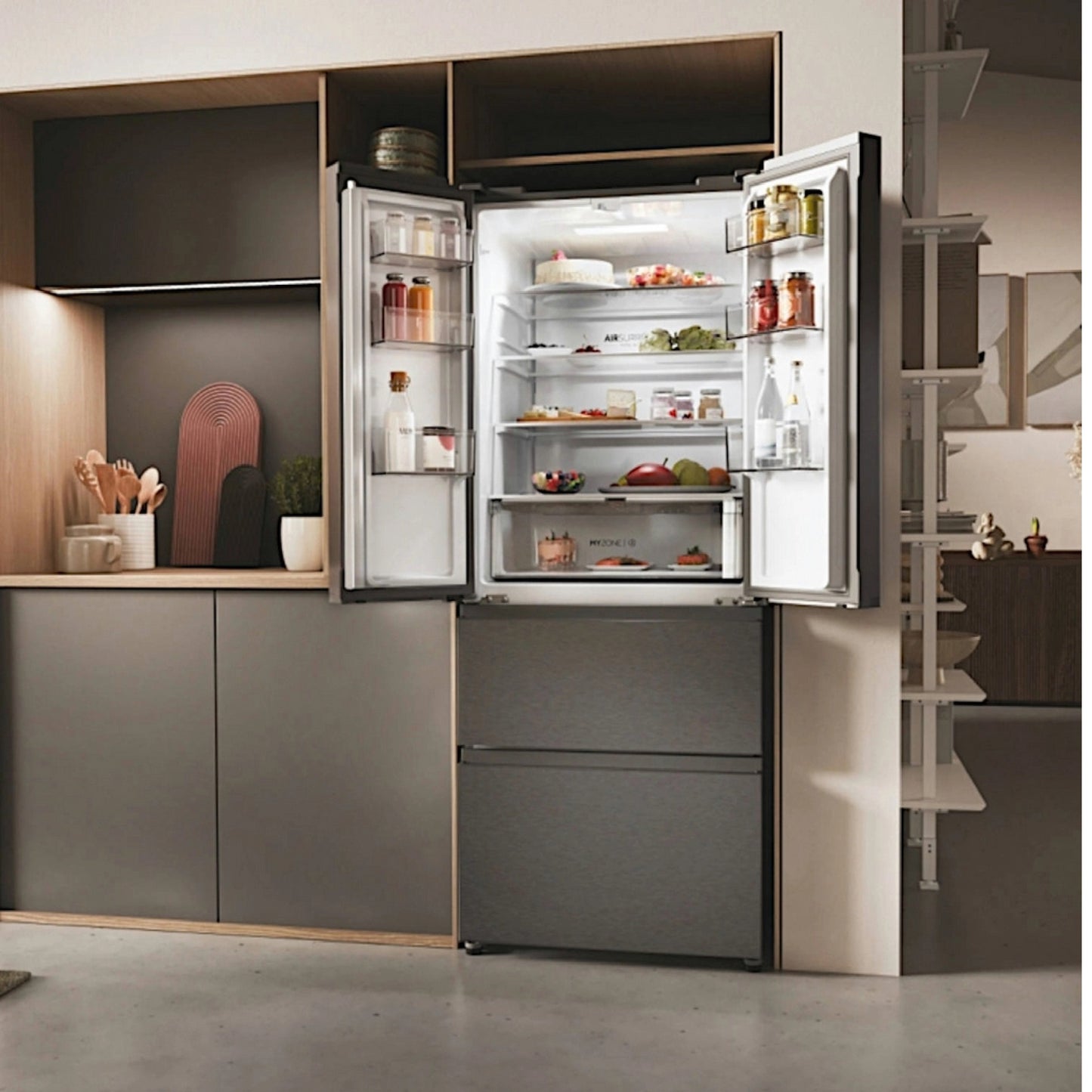 Haier 70cm 60/40 Total No Frost Fridge Freezer - Dark Inox